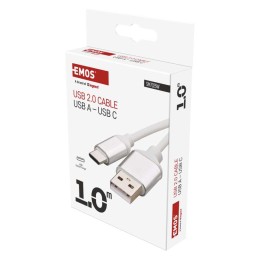 USB 2.0 latauskaapeli C-tyyppi valkoinen 1 m.