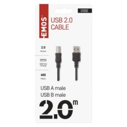 USB-A 2.0 / USB-B 2.0 charging and connecting cable black 2m
