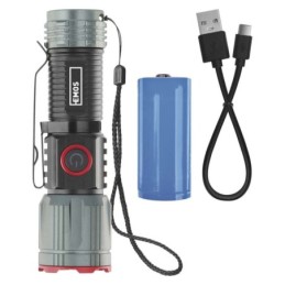 USB įkraunamas LED žibintuvėlis, metalinis, 300 lm, 700 mAh, fokusavimas