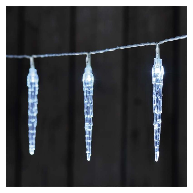 LED light chain 10 icicles, 1.35 m, 2x AA, indoor, cool white, with timer