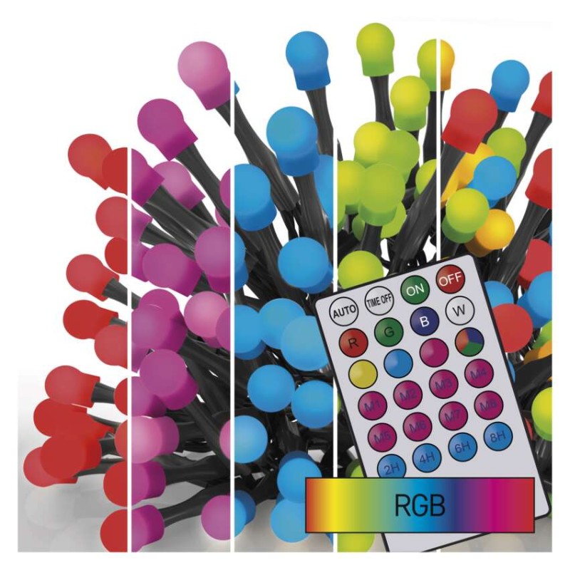 Светодиодная цепь шаров, 10 м, RGB, пульт, программы, таймер