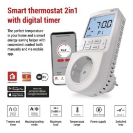 GoSmart-pistorasiatermostaatti digitaalisella ajastintoiminnolla 3680 W WiFi