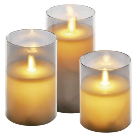 Dekoratyvinė LED vaškinė žvakė stiklo indelyje, 3 vnt. / 6xAA / šilta balta / laikmatis