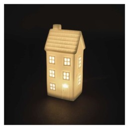 LED keraamiline maja 16 cm / 1xCR2032 / soe valge / taimeriga / siseruumidesse
