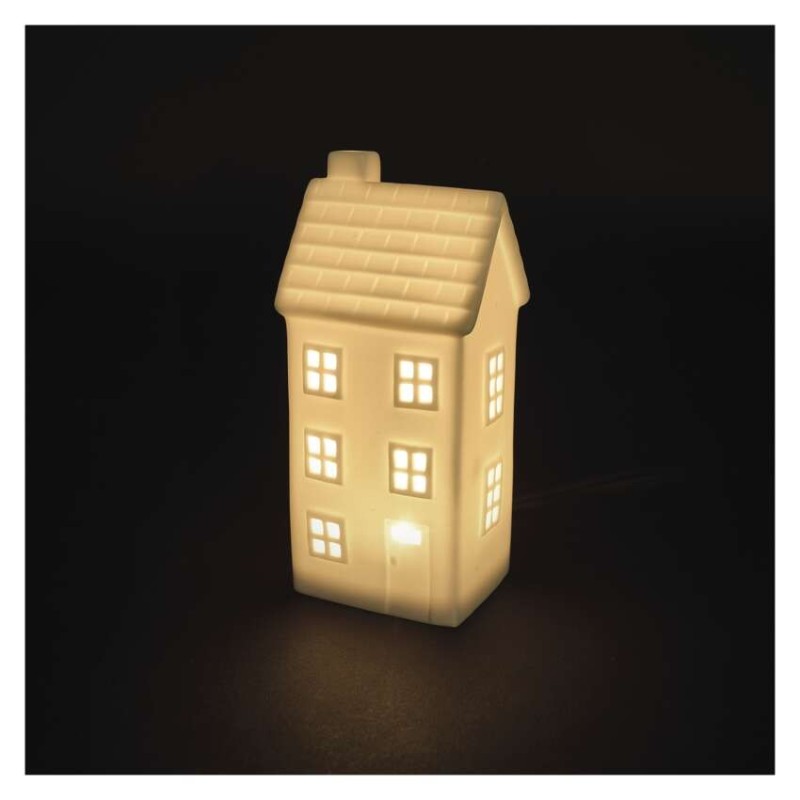 LED keraamiline maja 16 cm / 1xCR2032 / soe valge / taimeriga / siseruumidesse