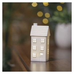 LED keramikinis namelis 16 cm / 1xCR2032 / šilta balta šviesa / su laikmačiu / skirtas naudoti patalpose