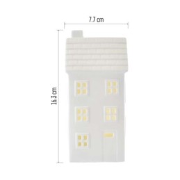 LED keraamiline maja 16 cm / 1xCR2032 / soe valge / taimeriga / siseruumidesse