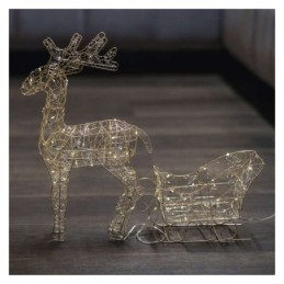 LED põhjapõder saaniga 47cm 3xAA / soe valge / taimer / siseruumidesse