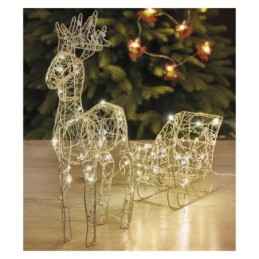 LED põhjapõder saaniga 47cm 3xAA / soe valge / taimer / siseruumidesse