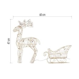 LED põhjapõder saaniga 47cm 3xAA / soe valge / taimer / siseruumidesse