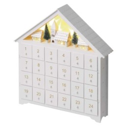 LED advendikalender puidust 35x33cm / 2xAA / soe valge / taimer / siseruumidesse
