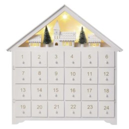 LED advendikalender puidust 35x33cm / 2xAA / soe valge / taimer / siseruumidesse