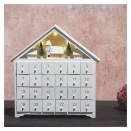 LED Advento kalendorius, medinis, 35x33 cm / 2xAA / šilta balta šviesa / laikmatis / skirtas naudoti patalpose