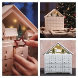 LED advendikalender puidust 35x33cm / 2xAA / soe valge / taimer / siseruumidesse