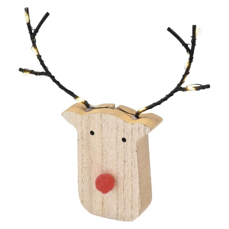 LED põhjapõder puidust 16cm / 2xAAA / soe valge / taimer / siseruumidesse