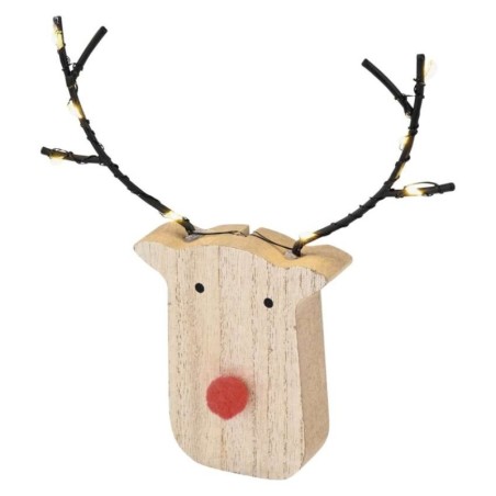 LED põhjapõder puidust 16cm / 2xAAA / soe valge / taimer / siseruumidesse