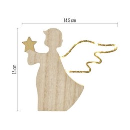 LED angelas, pagamintas iš medžio, 13 cm / 2xAAA / šilta balta šviesa / laikmatis / skirtas naudoti patalpose
