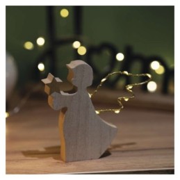 LED angelas, pagamintas iš medžio, 13 cm / 2xAAA / šilta balta šviesa / laikmatis / skirtas naudoti patalpose