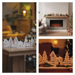 LED medinė dekoracija – nameliai 60 cm / 2xAA / šilta balta šviesa / laikmatis