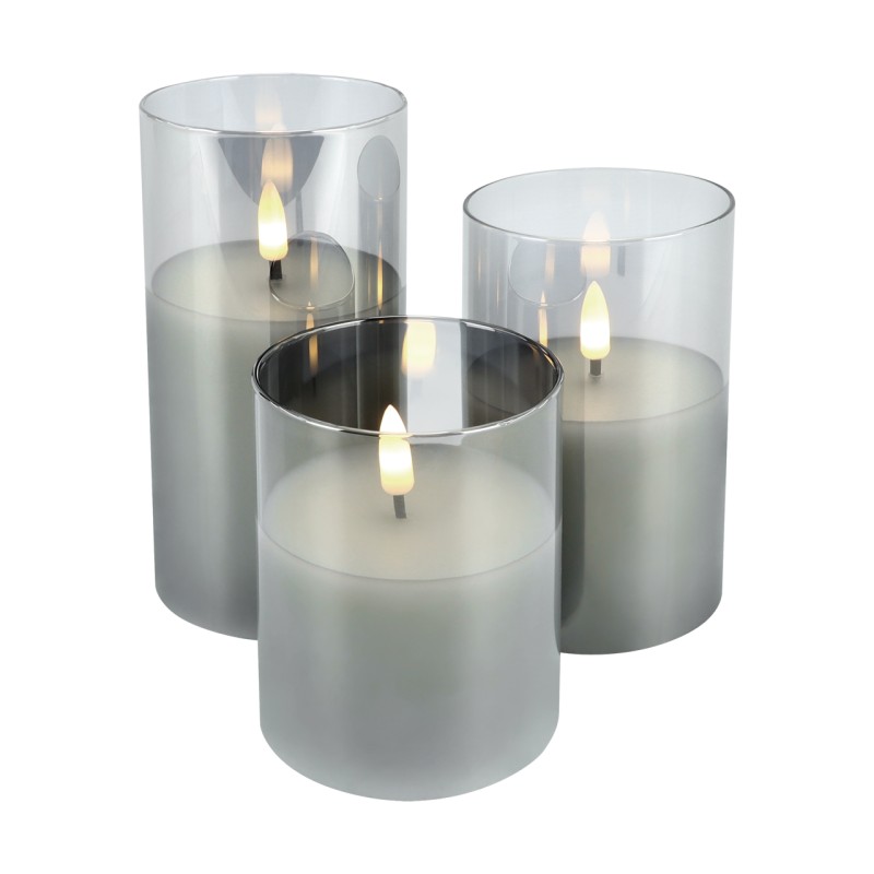 Decorative candle Trio Led 3x 2w warm, glass, counter, timer