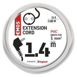 Extension Cord 1.4 m / 1 socket / white / PVC / 1 mm2