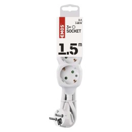 Extension Cord 1.5 m / 3 sockets / white / PVC / 1 mm2