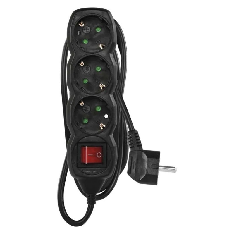 Extension Cord 1.5 m / 3 sockets / switch / black / PVC / 1 mm2