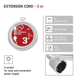 Extension Cord 3 m / 1 sockets / white / PVC / 1.5 mm2