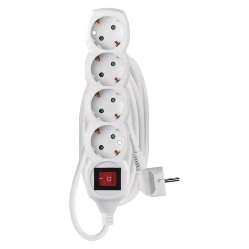 Extension Cord 3 m / 4 sockets / switch / white / PVC / 1.5 mm2