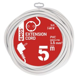 Удлинительный шнур 5 м / 1 розетка / белый / ПВХ / 1,5 мм2
