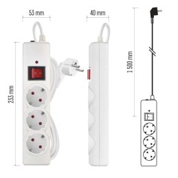 Surge protector extension cord 3 sockets / 1.5m / white