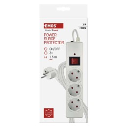 Surge protector extension cord 3 sockets / 1.5m / white