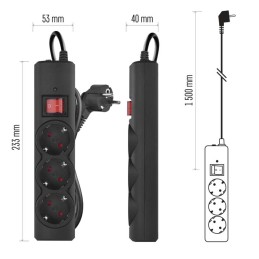 Surge protector extension cord 3 sockets / 1.5 m / black