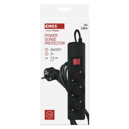 Surge protector extension cord 3 sockets / 1.5 m / black