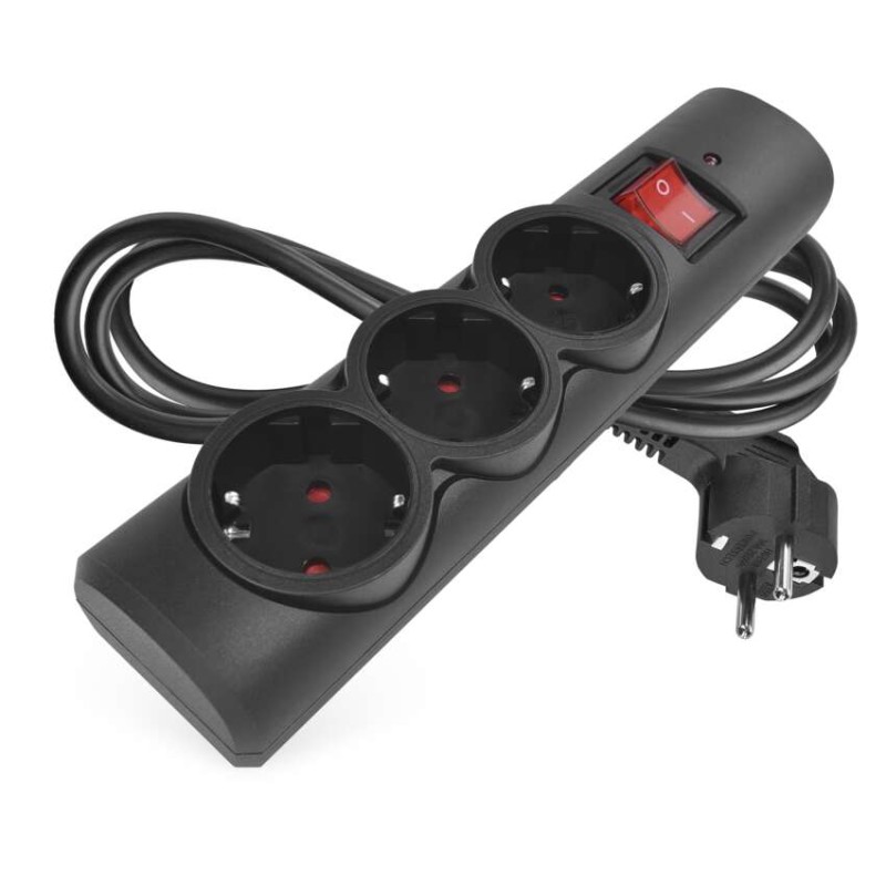 Surge protector extension cord 3 sockets / 1.5 m / black