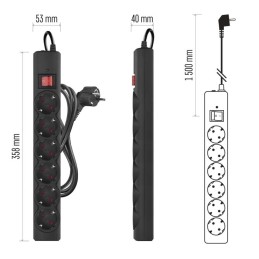Surge protector extension cord 6 sockets / 1.5 m / black