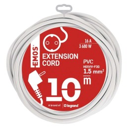 Удлинительный шнур 10 м / 1 розетка / белый / ПВХ / 1,5 мм2