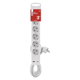 Pikendusjuhe 3 m / 5 pistikupesa / lüliti / valge / 1× USB-A + 1× USB-C / 1,5 mm2