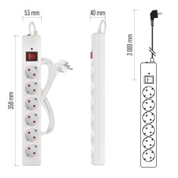 Surge protector extension cord 6 sockets / 3 m / white