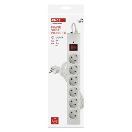Surge protector extension cord 6 sockets / 3 m / white