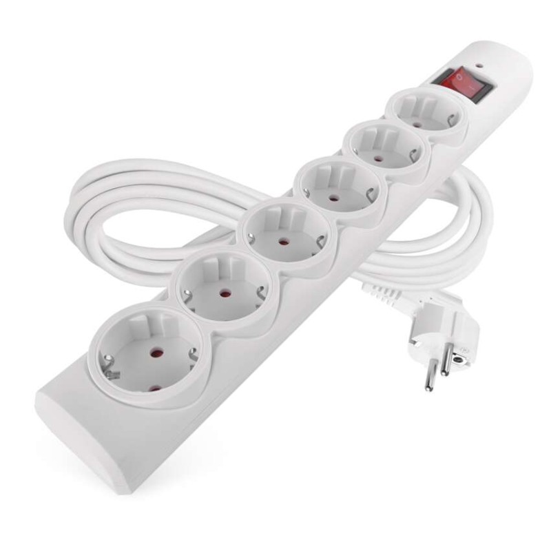 Surge protector extension cord 6 sockets / 3 m / white
