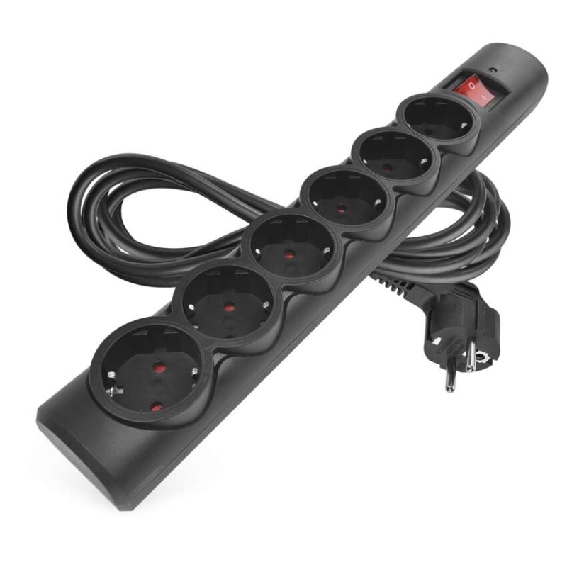 Surge protector extension cord 6 sockets / 3 m / black