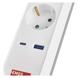 Pailginimo laidas 3 m / 5 lizdai / jungiklis / baltos-pilkos spalvos / 1×USB-A + 1×USB-C / 1,5 mm2