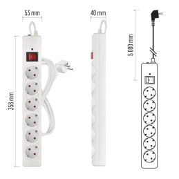Surge protector extension cord 6 sockets / 5 m / white