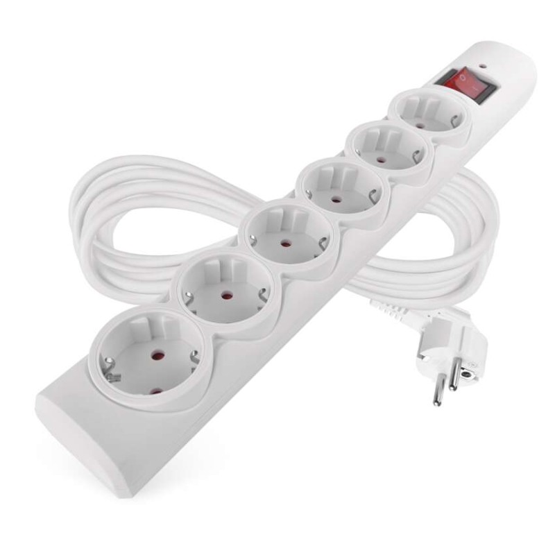 Surge protector extension cord 6 sockets / 5 m / white