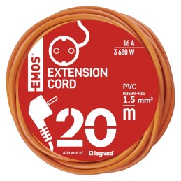 Pailginimo laidas 20 m / 1 lizdas / oranžinis / PVC / 1,5 mm²