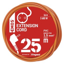 Удлинительный шнур 25 м / 1 розетка / оранжевый / ПВХ / 1,5 мм2