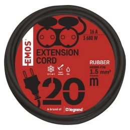 Pikendusjuhe pikkus 20 m / 2 pistikupesa / must / kummist / 250 V / 1,5 mm2