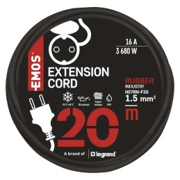 Extension Cord 20 m / 1 socket / black / rubber-neoprene / 250 V / 1.5 mm2