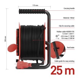 Kummist pikendusjuhe trumlil 4 pistikupesa 25 m 1,0 mm2